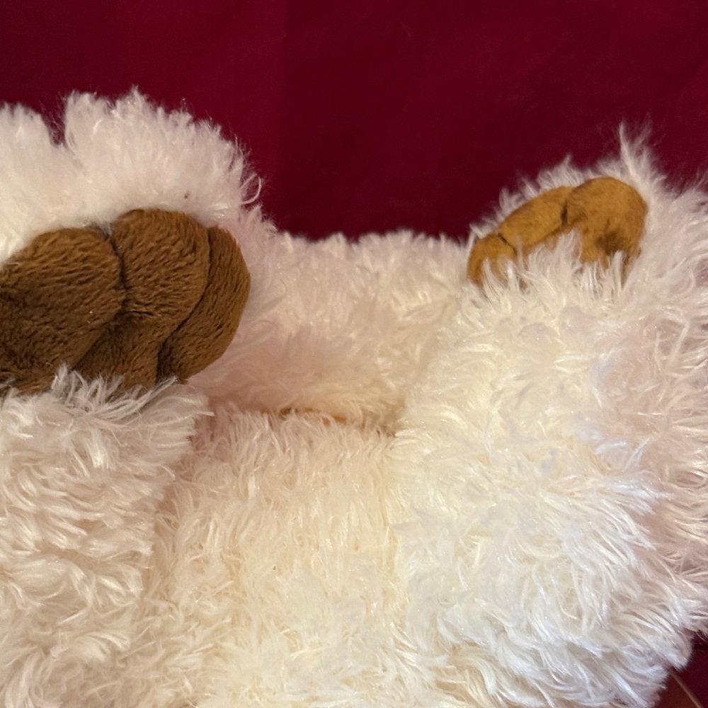 Ty White Shaggy Stuffed Dog with Gold Bow “Rabble” - Picture 8 of 9
